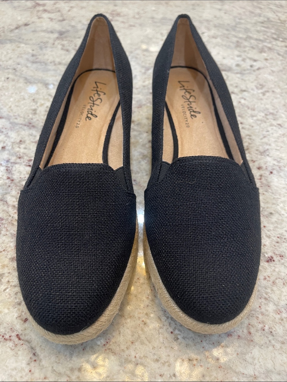 LifeStride Kamilla Black Espadrille Wedge Shoes Size 11M Comfort Slip On
